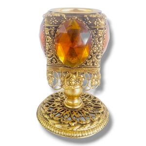 French Gilt Gold Tone Filigree Ornate Yellow 4 Side Gemstone Japan